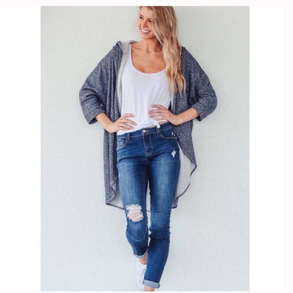 Navy fleece cardigan sweater